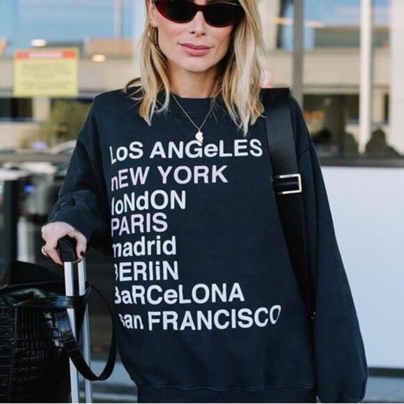 Anine Bing City Love Sweatshirt XS Lucy Hale Charcoal Black Gray Cotton Off Duty - Picture 6 of 14